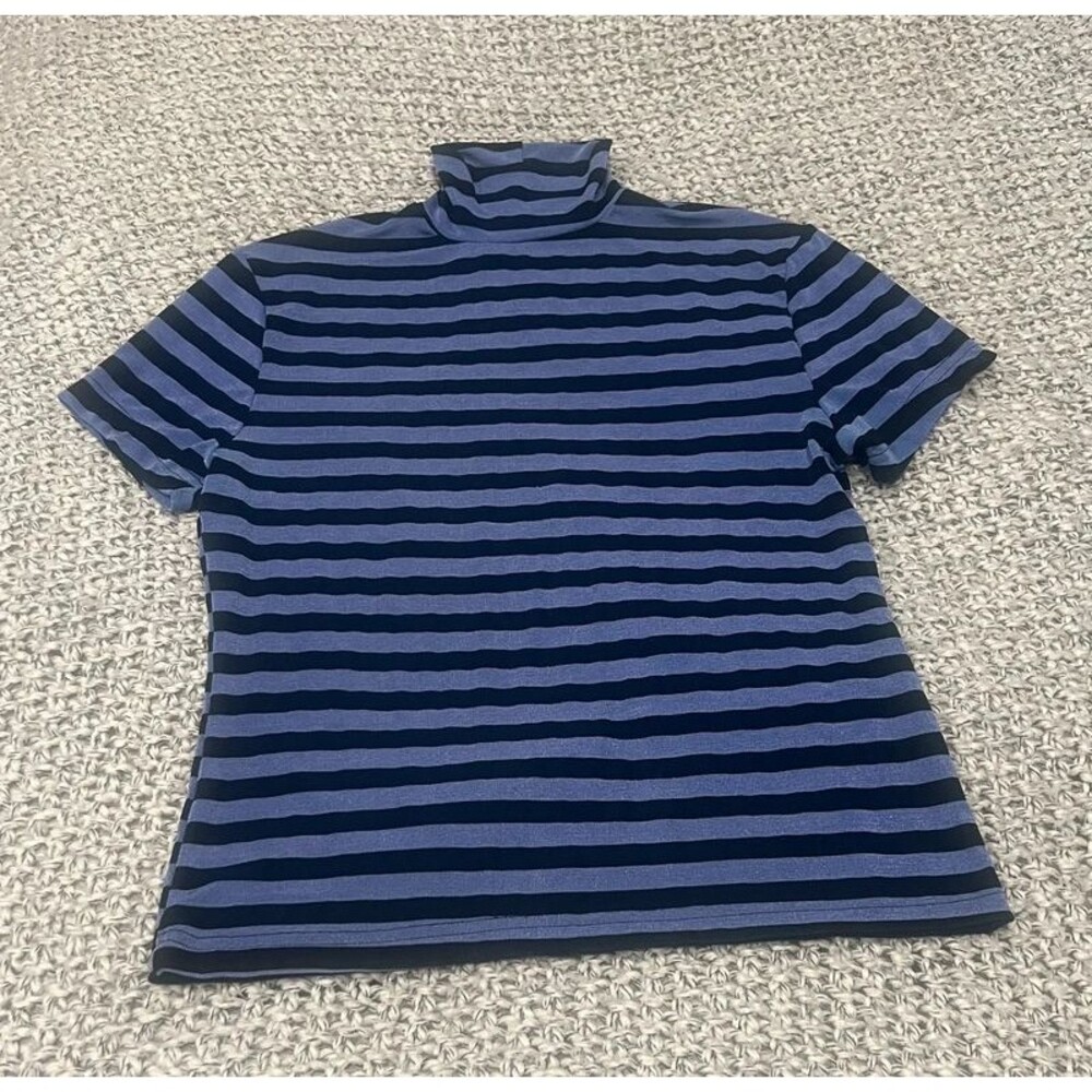 Fraser Lawrence Women’s Large Striped Mock Neck Short Sleeve Top Purple Black